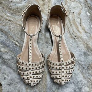 Lola Cruz - Beige Leather Caged Studded Gladiator Sandals
